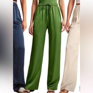 Abercrombie & Fitch Green Satin Pull-On Trousers